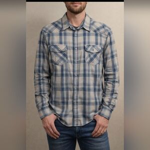 Carbon Blue and Gray Plaid Casual Button Down Shirt